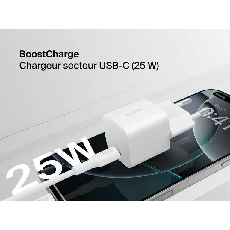Chargeur Belkin 25W USB-C + Câble 1m – Charge Rapide PD 3.0 & PPS  iPhone, Samsung, Android PhoneShield