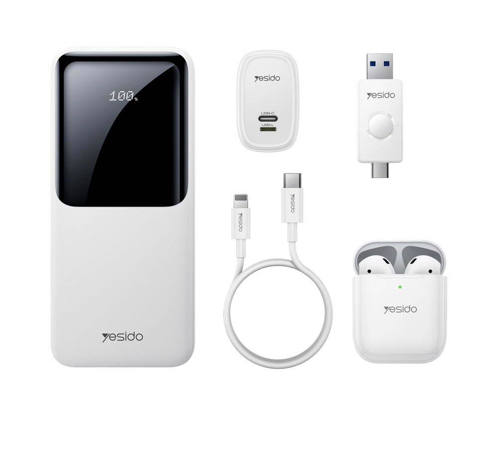 YESIDO CG10 – Pack 5-en-1 10 000 mAh (Chargeur + TWS + USB 16GB) PhoneShield