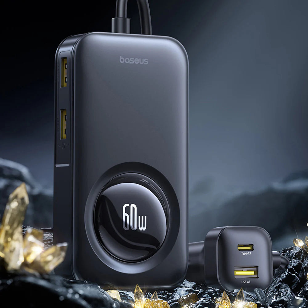Chargeur Voiture Basques PimeTrip VW1 60W - Câble rétractable USB-C intégré | Charge rapide multi-appareils 🚗⚡️ PhoneShield