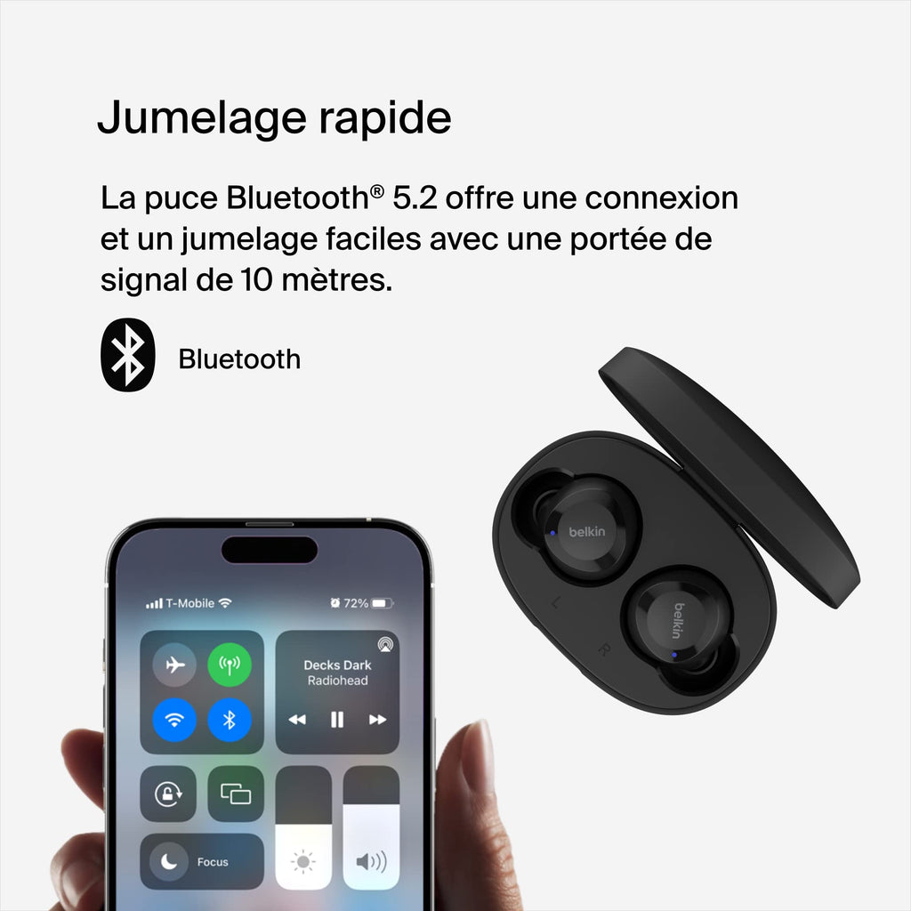 Belkin SoundForm Bolt - Écouteurs Bluetooth Sans fil IPX4 Autonomie 28h & Son Clair PhoneShield