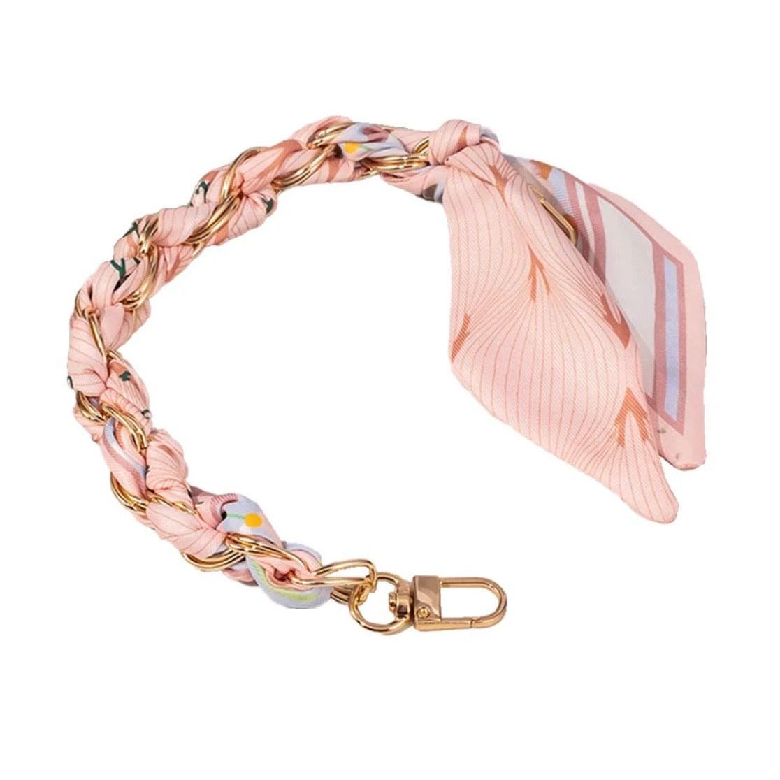 Cordon foulard rose poudré pour smartphone - Chaîne tressée dorée élégante & pratique | PhoneShield PhoneShield