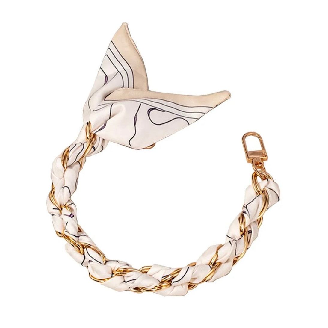 Cordon foulard doré pour smartphone - Chaîne élégante en tissu blanc & or | PhoneShield PhoneShield