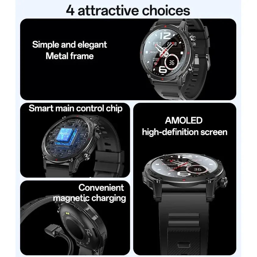 Montre Connectée Yesido IO31 Noir – Écran 2.02" AMOLED, NFC & Appels Bluetooth PhoneShield