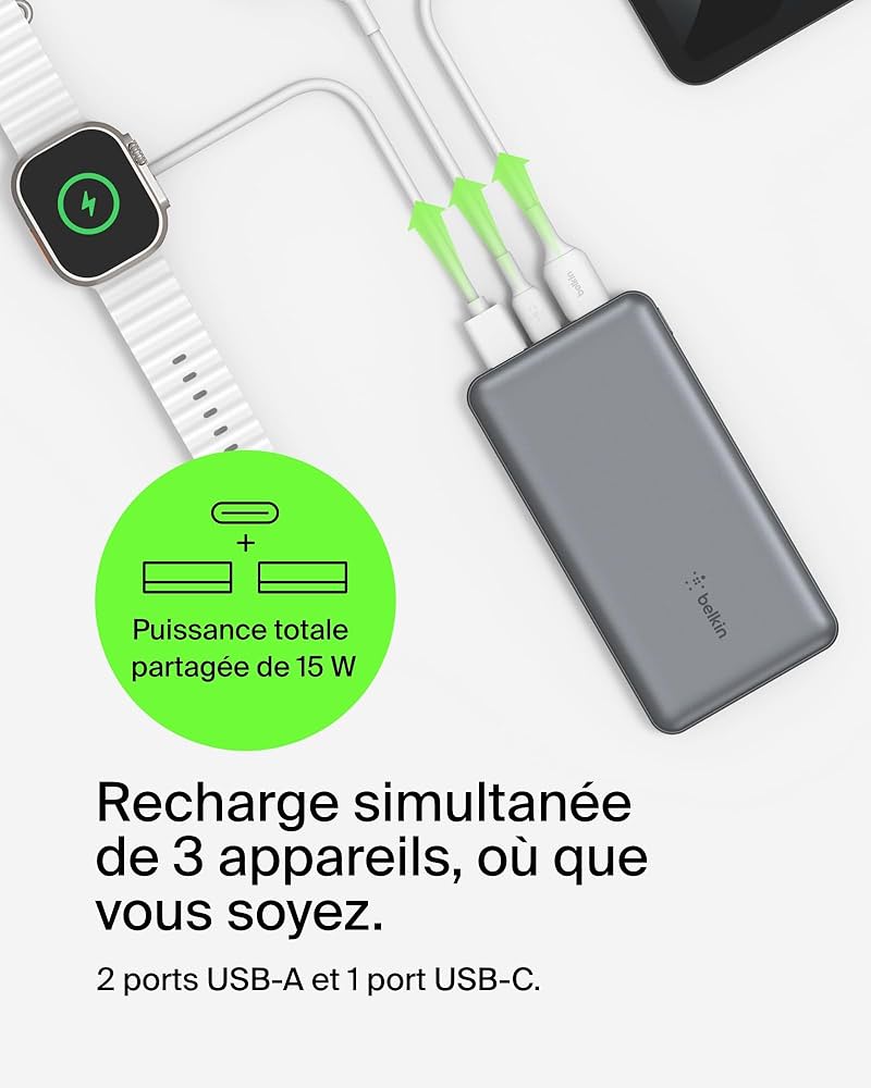 Belkin Power Bank 10 000 mAh 15W | Batterie externe compacte USB-C PhoneShield