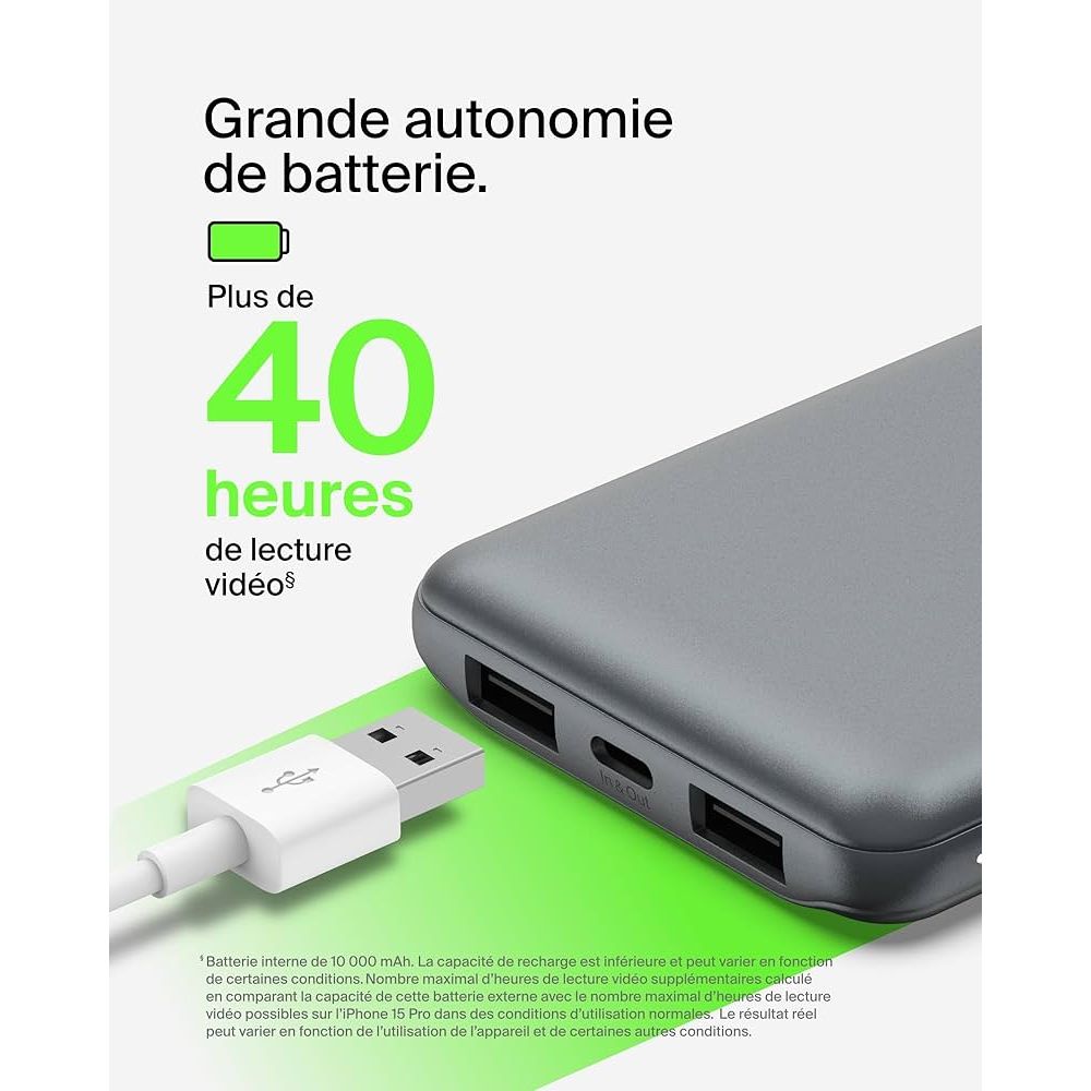 Belkin Power Bank 10 000 mAh 15W | Batterie externe compacte USB-C PhoneShield