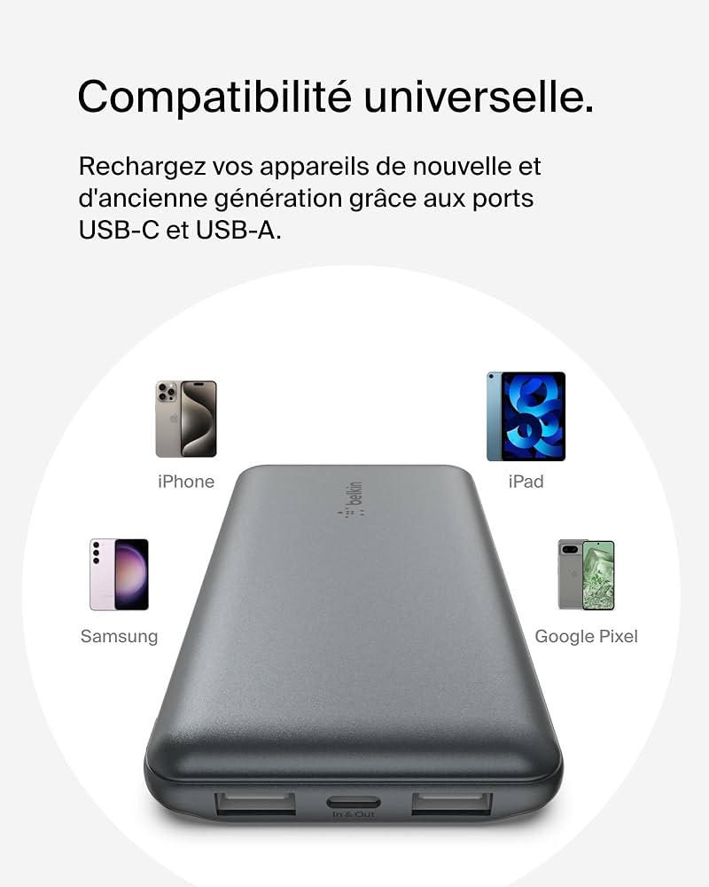 Belkin Power Bank 10 000 mAh 15W | Batterie externe compacte USB-C PhoneShield